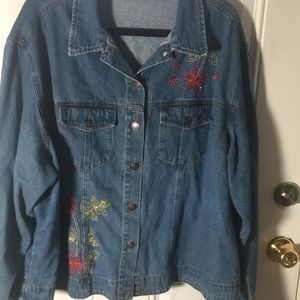 Jane Ashley embellished blue jean button front jacket top pockets size 3XL